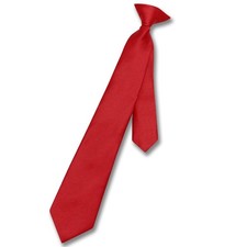 Vesuvio Napoli Boys CLIP-ON NeckTie Solid RED Color Youth Neck Tie