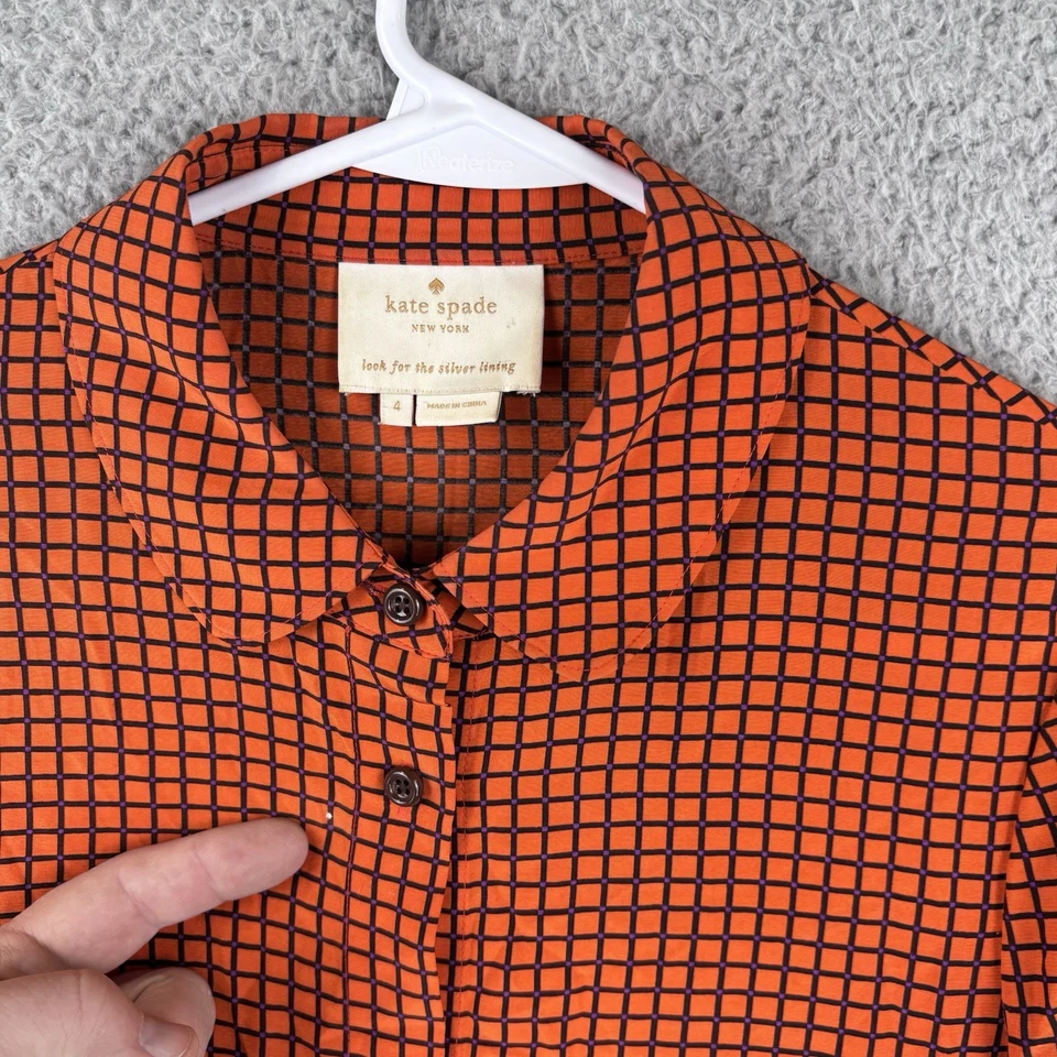 Vestido falda plisada con botones manga larga a cuadros Kate Spade New York talla 4 Foto 3 de 4