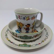 Gorham Fine China Sesame Street Cup Bowl Plate Set Big Bird Ernie Bert 1976 Vtg