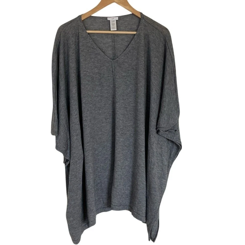 J.Jill Womens Pullover Poncho Sweater One Size Grey V Neck Open Side Boho