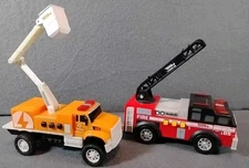 Tonka Toughest Minis Orange Bucket Truck and Fire Truck, Tested and Work