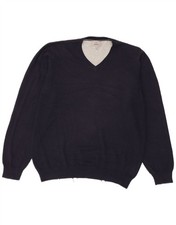 Marks  Spencer Mens V-Neck Jumper Sweater Large Navy Blue Cotton NZ10