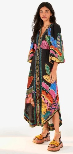 Neu Farm Rio Maxikleid schwarz cool Leoparden Größe M