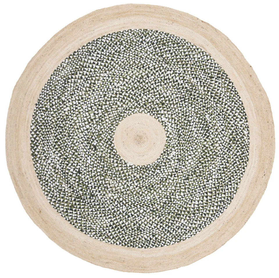 Cape Cod Collection Area Rug - 4' Round, Green & Natural, Handmade Braided Ju... - Image 2 of 4