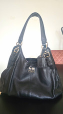 Coach Madison Womens Bag Leather Black Large Purple Lining Silver Zip