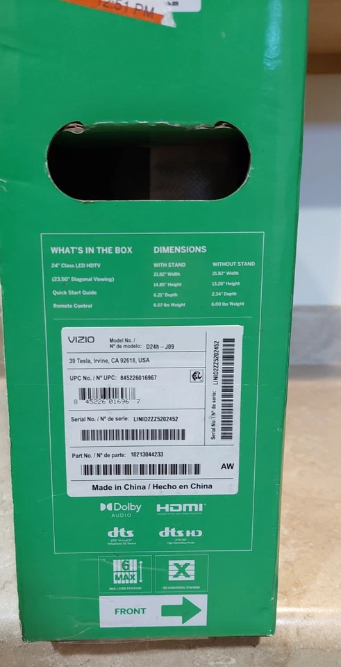 VIZIO 24” Class HD 720p LED Smart TV D24H-J09 Full Array Chromecast Brand New - Image 3 of 3