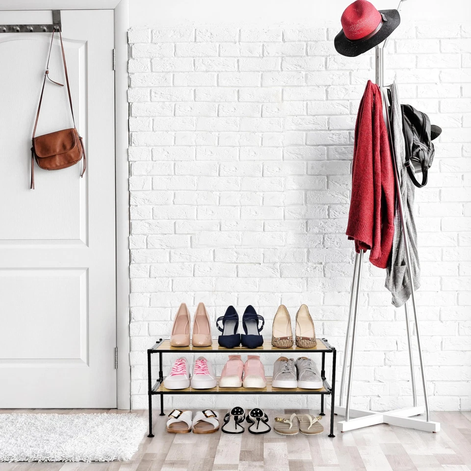 2 Tier Stackable Metal Shoe Storage Rack For 9 Pairs Country Aspen Finish - Image 2 of 4