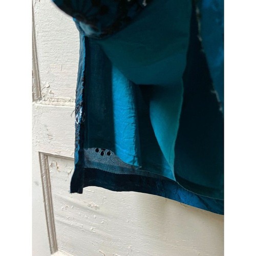 Magazine Blue 100% Silk A-Line Skirt size Small Indian Boho Embroidered Satin - Picture 5 of 11