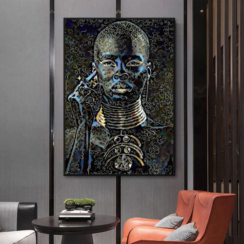 Mujer africana negra y dorada pintura de lona arte de pared imagen para decoración del hogar arte - Imagen 1 de 14