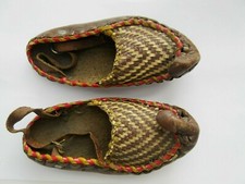 VINTAGE OLD TURKISH UPTURNED TOES LEATHER CHILDS SLIPPERS SHOES HANDMADE 7" LONG