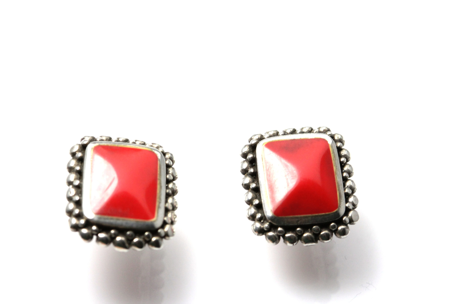 Rectangular Shape Red Stone Sterling Silver 925 E… - image 9