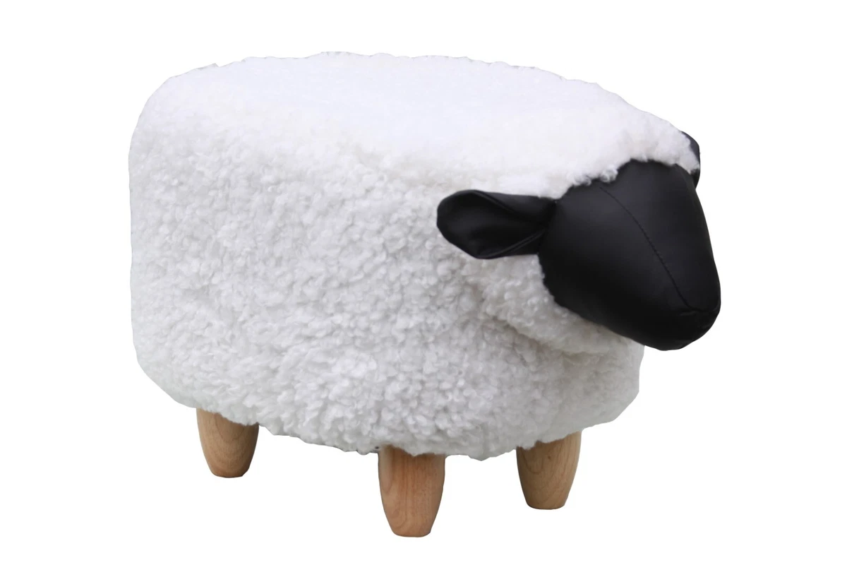 Snowflake the Sheep synthetic fur footstool with wooden legs