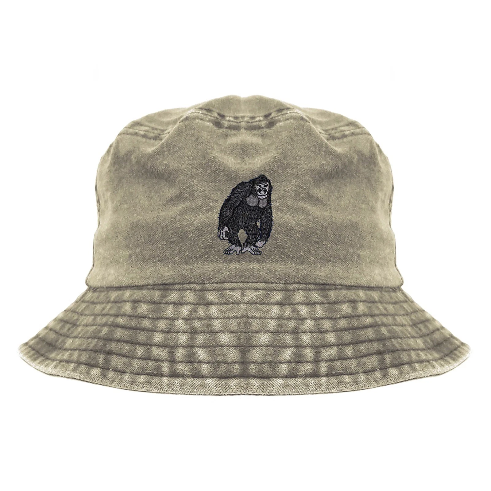 Gorilla embroidered bucket hat, pigment dyed camping hat