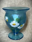 Fenton Celeste Blue 'Dancing Daisies' Stretch Diamond Texture Footed Vase.