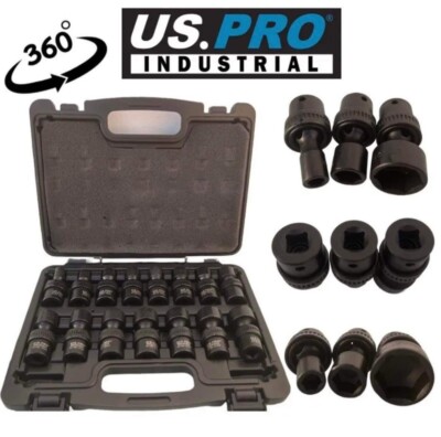 US PRO 15-teilig 3/8 Zoll DR 6PT drehbar Wobble Impact flach Steckschlüsselsatz 10-22 mm