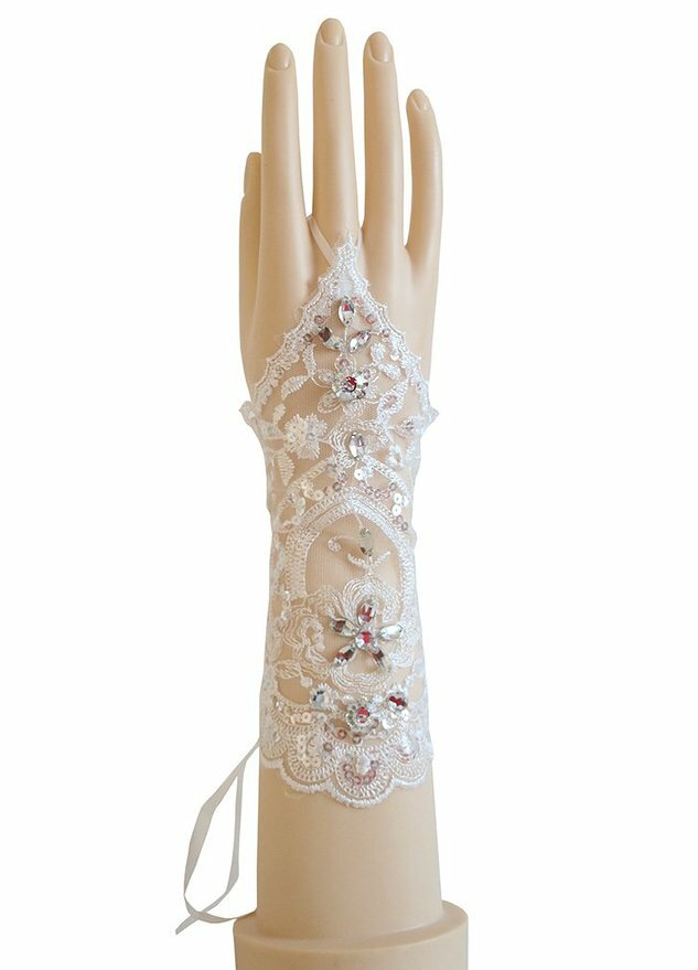 GORTIN Fingerlose Strass-Handschuhe Silber – Glitzernd, Für Hochzeit & Party, Mit Handkette