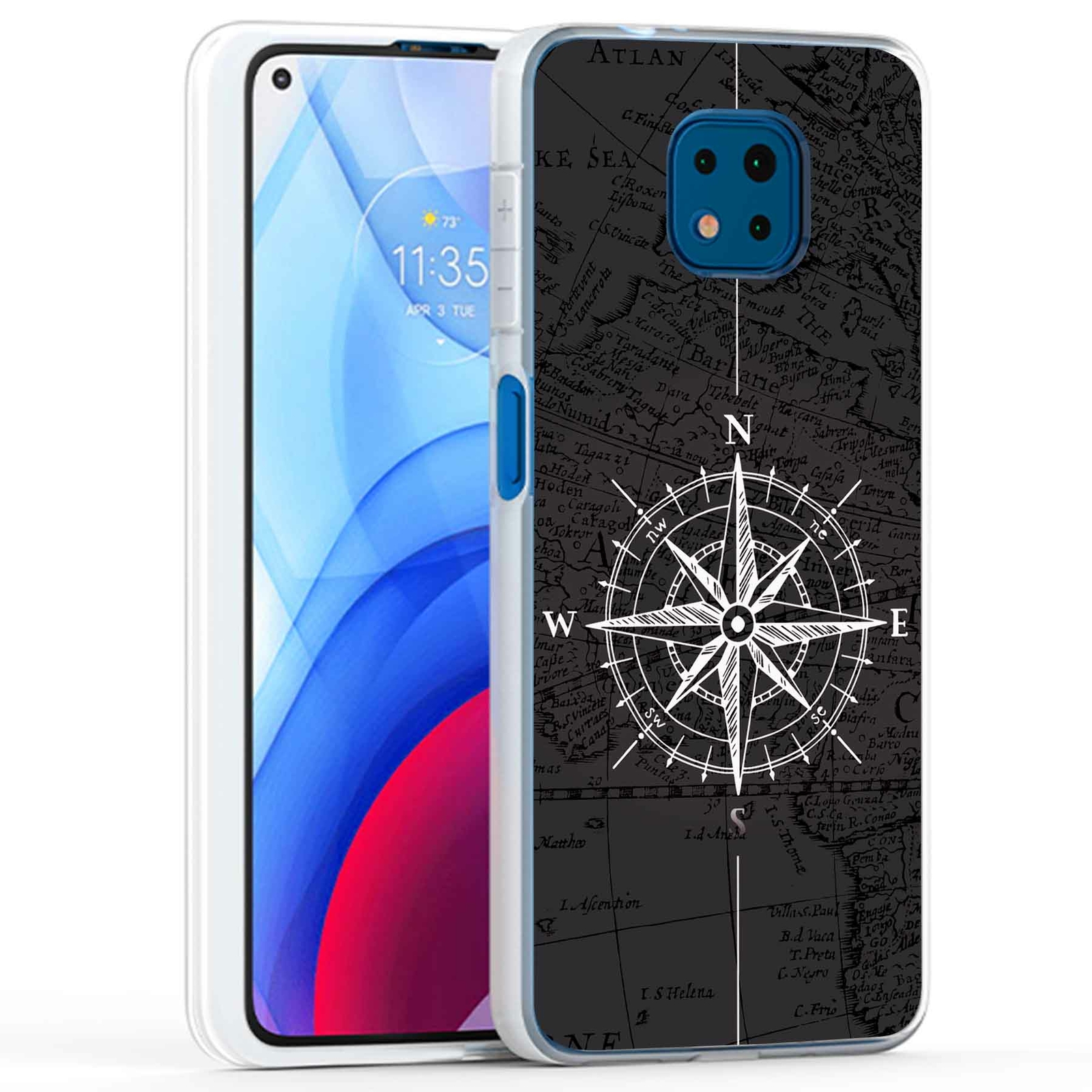 Phone Case Cover for Motorola Moto G Power 2021,Dark Map Compass Print, USA