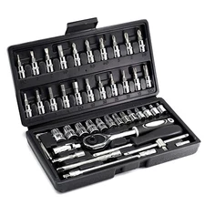 46PCS 1/4 inch Drive Socket Set,Metric Ratchet Wrench Set with 4-14mm CR-V Socke