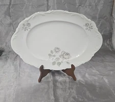 Vtg Mitterteich MYSTIC ROSE 15"x10-1/4" Oval Serving Platter Platinum Bavaria EC