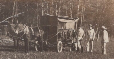 1930s Horse Drawn Wagon in Field with Workers Rural Work Scene