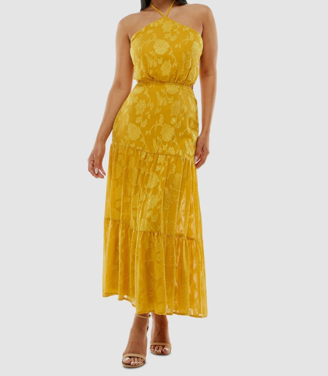 $99 Speechless Women's Juniors' Yellow Burnout Floral Halter Maxi Dress  Size 11 | eBay