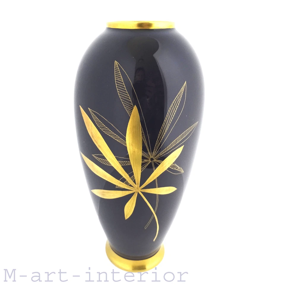 Jarrón alemán de porcelana azul cobalto y dorado de mediados de siglo de Lindner Bavaria ca 1950s Foto 2 de 4