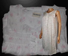 Vintage 1970s Short Nightgown Cotton Floral Lace Heiress Size M