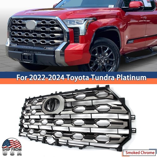 For 2022-2024 Toyota Tundra Platinum Style Front Bumper Grille Smoked Chrome USA