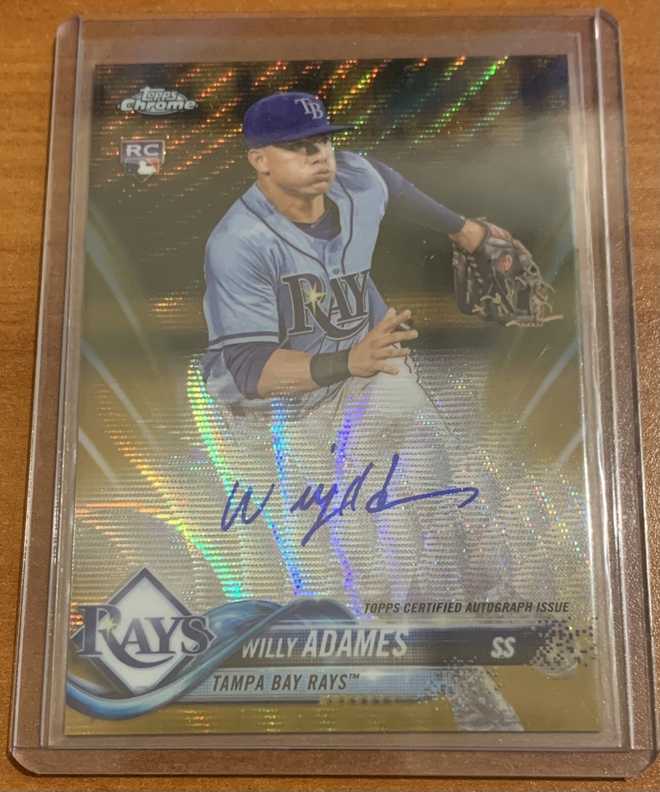 Willy Adames 2018 Topps Chrome Gold Wave Auto Rookie RC /50 #RA-WA - TB Rays