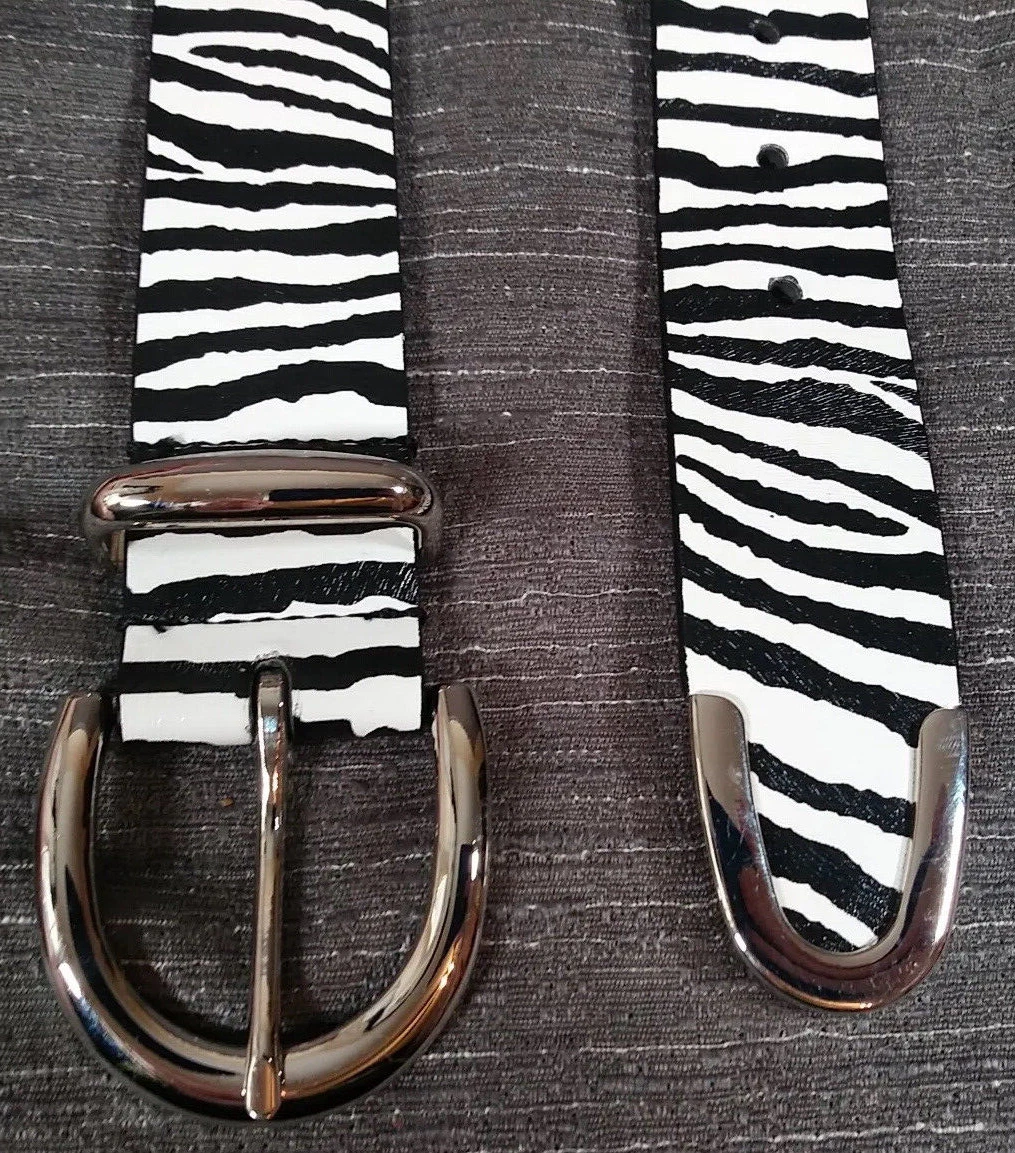 Target Belt Small Womens Black White Zebra Animal Print Silver