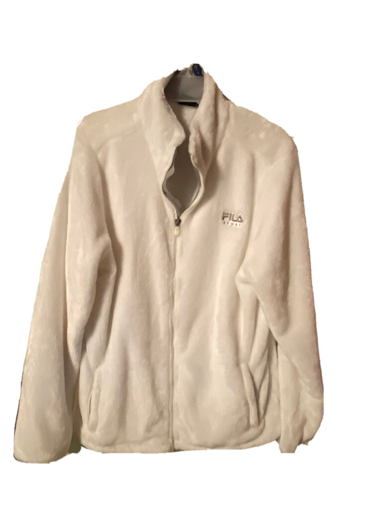 FILA Sport Giacca Donna Zip Up Morbida Fuzzy Bianca Tg XL. WB12