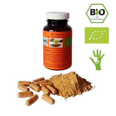 120 Bio Triphala vegane Kapseln 600 mg aus 1/3 Haritaki, Amalaki, Bibhitaki Dose