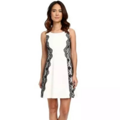 Jessica Simpson Dress Women 6 Ivory Black Lace Scuba Fit Flare Sleeveless  Knit | eBay