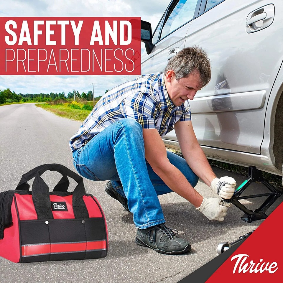 Thrive Car Emergency Tool Kit with Jumper Cables + First Aid Kit