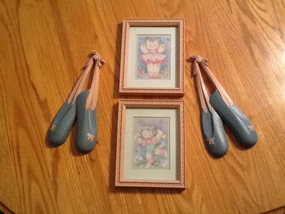 Two Kitten ballet pictures with a set of two ballet slippers wall decorations 