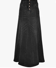 CHARTOU Denim Skirt Long Button-Fly Size 2XL Retro A-Line Y2K/90s Black distress