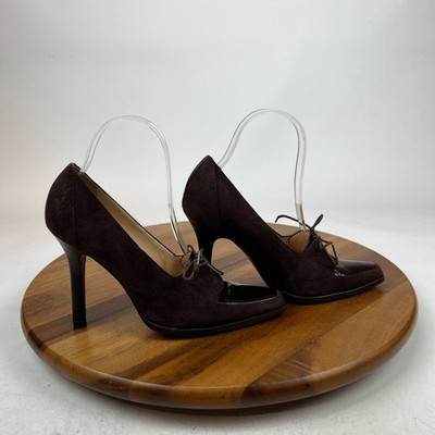 Womens Vintage Loewe Y2k Brown Leather Heels Pumps Shoes Size EU 37 US 7 M