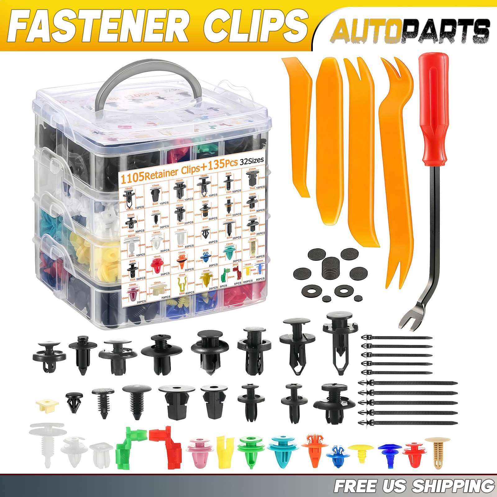 1240PCS Car Retainer Clips Auto Panel Trim Fasteners Push Pin Rivet Bumper Kit