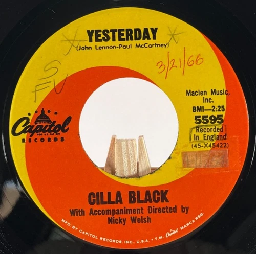 CILIA BLACK 45 YESTERDAY / LOVE'S JUST A BROKEN HEART—EX