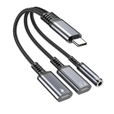 USB-C to 3.5mm Headphone and Charger Adapter, 3 in 1 Dual Type C Aux Splitter...