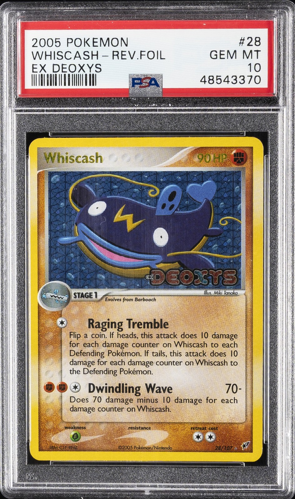 2005 POKEMON EX DEOXYS #28 WHISCASH-REVERSE FOIL PSA 10