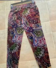 Zara multicolor paisley crushed velvet elastic waist straight leg pants pockets