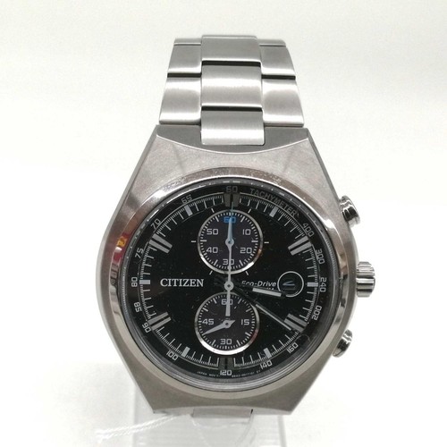 Citizen Eco-Drive GA7090-87E Date Titane Blk SLV 10Bar Solaire Homme Montre Auth - Photo 2 sur 7