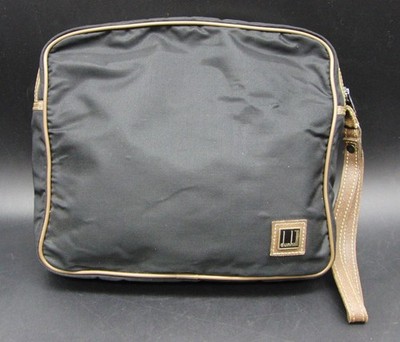 Vintage Dunhill Kulturbeutel Umhängetasche schwarz Nylon & hellbraun Lederbesatz Reißverschluss