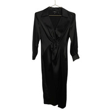 Theory Twist Midi Dress Black Satin Size 0 NWOT