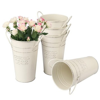 GENHAKON 5 PCS 8 Inch Tall Rustic Galvanized Flower Vases, Farmhouse French B...