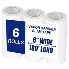 6 Roll, White Vapor Barrier Tape, 6" Wide x 180' Long, PE 9 mm Polyethylene T...