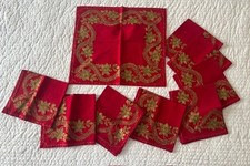Christmas Holiday Set of 9 Red gold Embroidered Cotton Napkins New