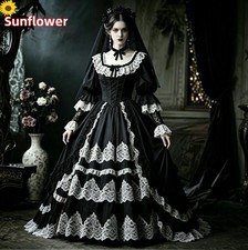 Black White Gothic Wedding Dresses Medieval Victorian Long Sleeves Bridal Gowns