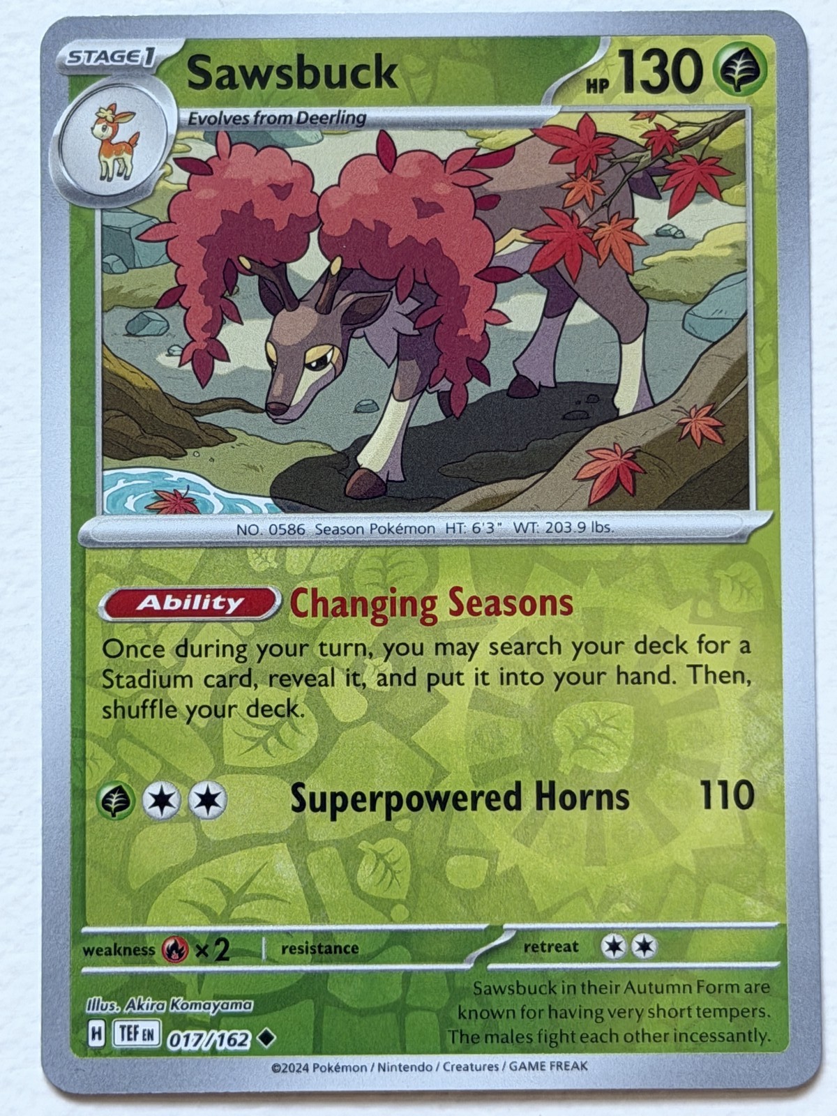 Sawsbuck 17/162 Temporal Forces Uncommon Reverse Holo Near Mint Pokemon